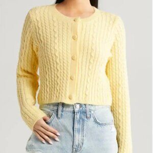 Yellow Cable Knit Sweater Cardigan